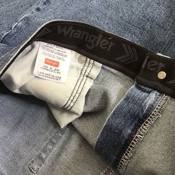 Y2K Wrangler premium mens jeans stretch blue denim straight leg elastic band 36 - Picture 4 of 9